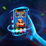 Holding a mobile device with Yay Casino on the screen