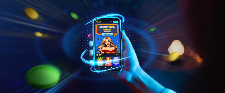 Holding a mobile device with Yay Casino on the screen