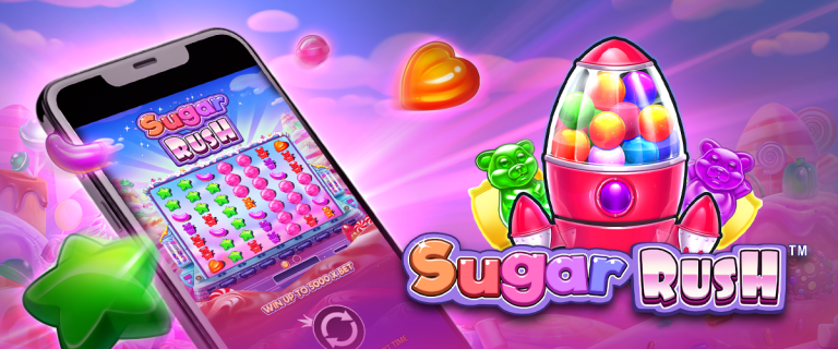 Sugar Rush slot game grid with colorful candy symbols