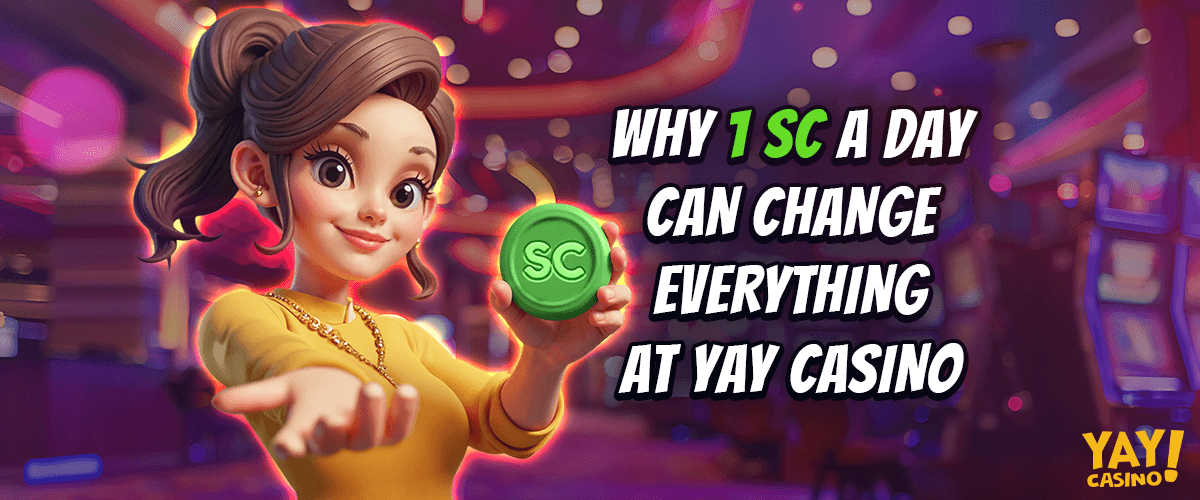 girl holding a Yay Casino sweeps coin